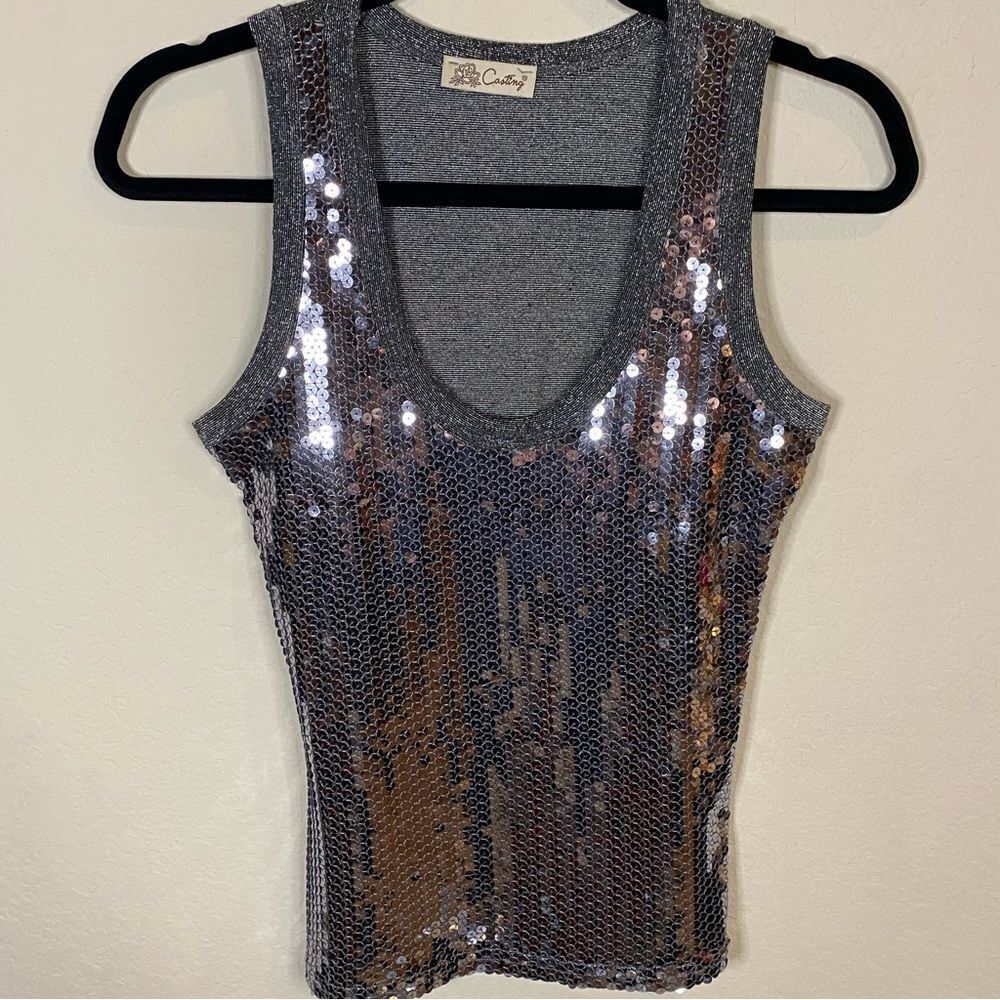 Casting Gunmetal Grey Sequin Top Sz S